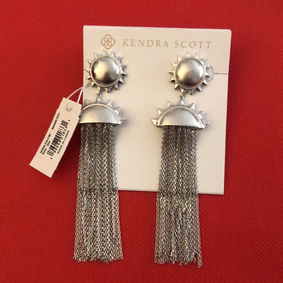 Kendra Scott Silver Tone Rhodium Plated Sienna Sun Statement Drop Earrings NWT - Picture 12 of 14